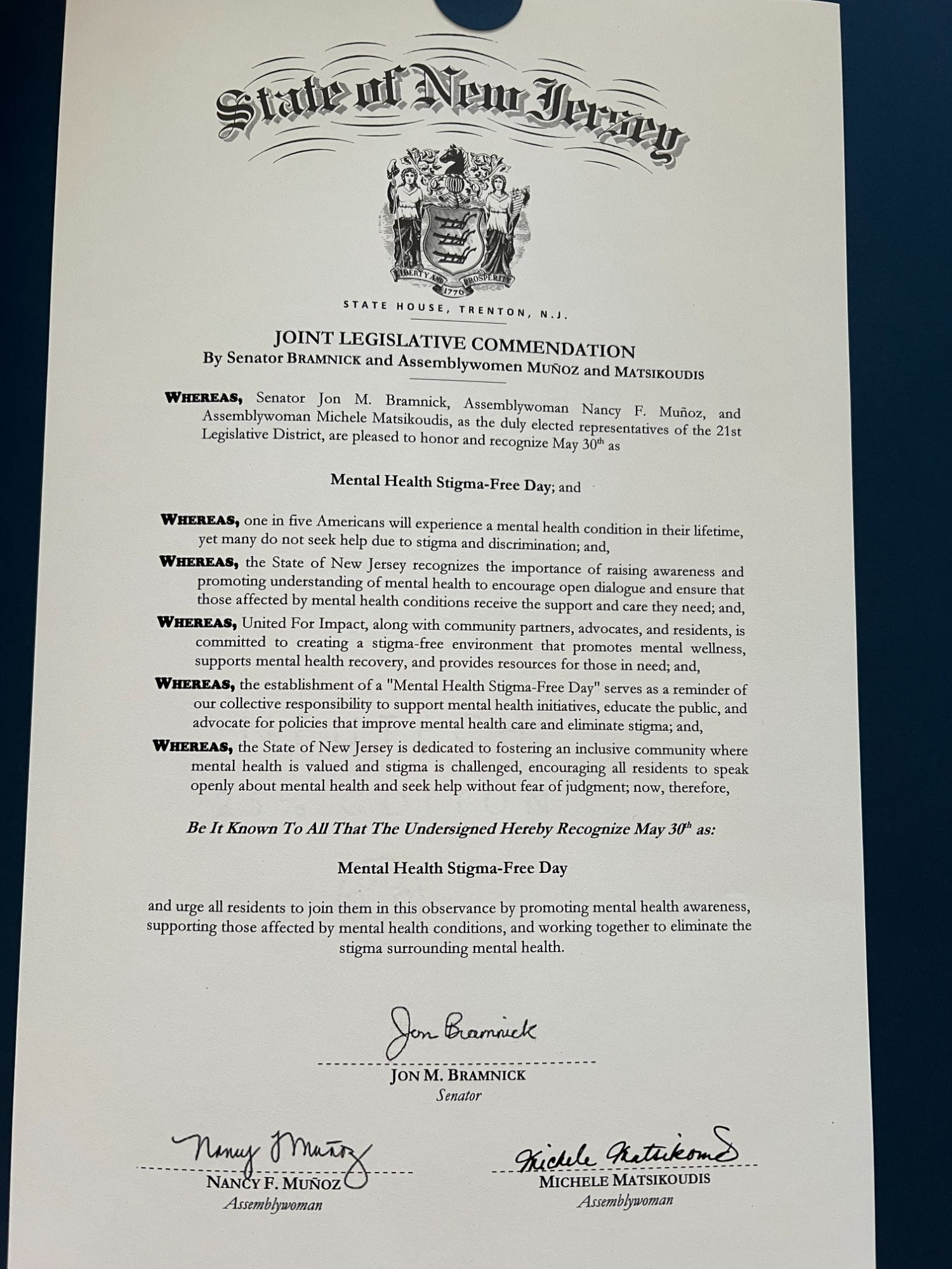 Joint Legislative Commendation — Senator Bramnick